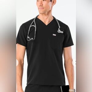 NWT Figs Leon Slim Men's Black Scrub Top
